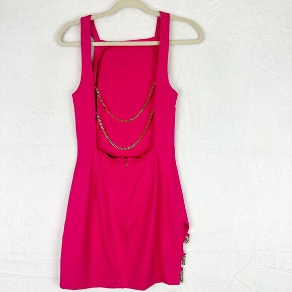 H:ours Cassia Mini Dress Size XS Fuchsia Ponte Open Back Chain Link - Picture 6 of 10